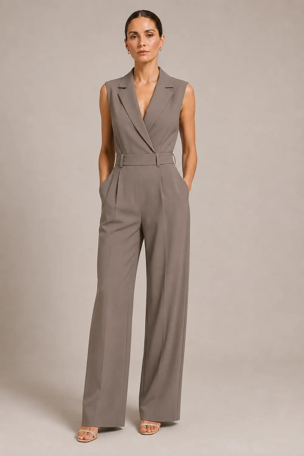 Tailored Sleeveless Wide Leg Formal Jumpsuit