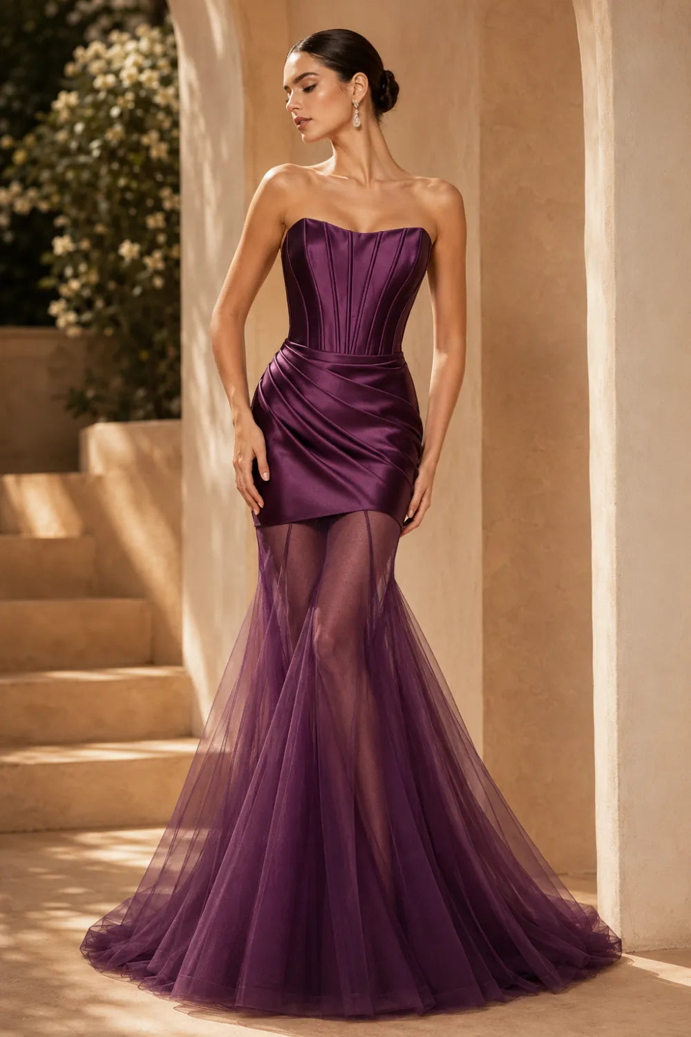 Ophelia Draped Satin Tulle Corset Gown