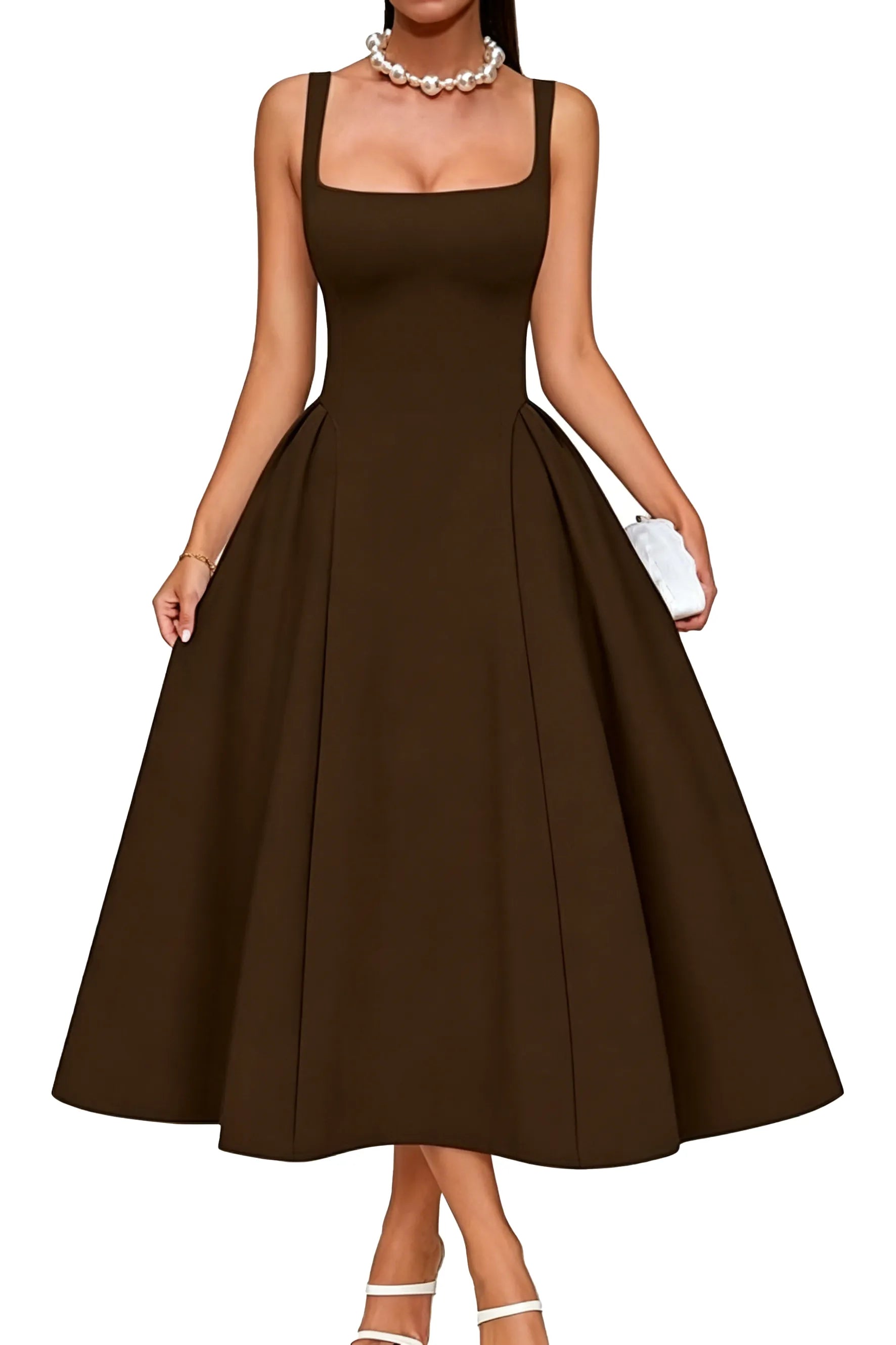 Elegant Square Neck A-Line Midi Dress