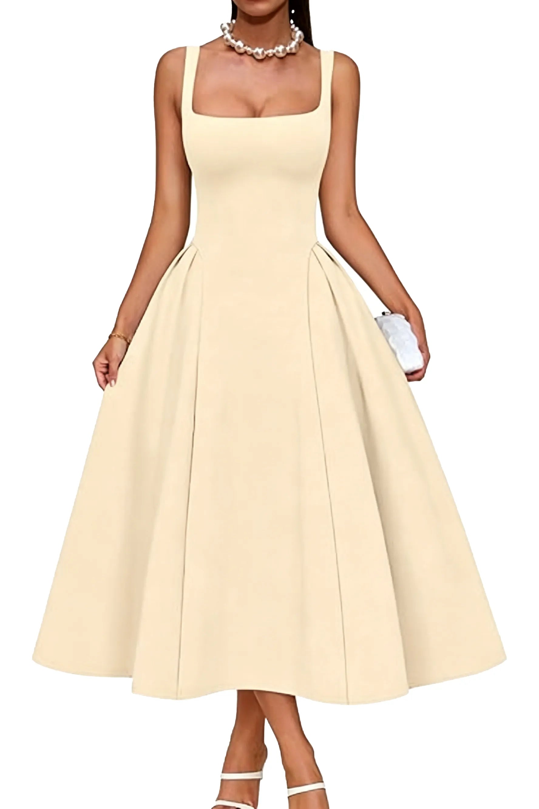 Elegant Square Neck A-Line Midi Dress