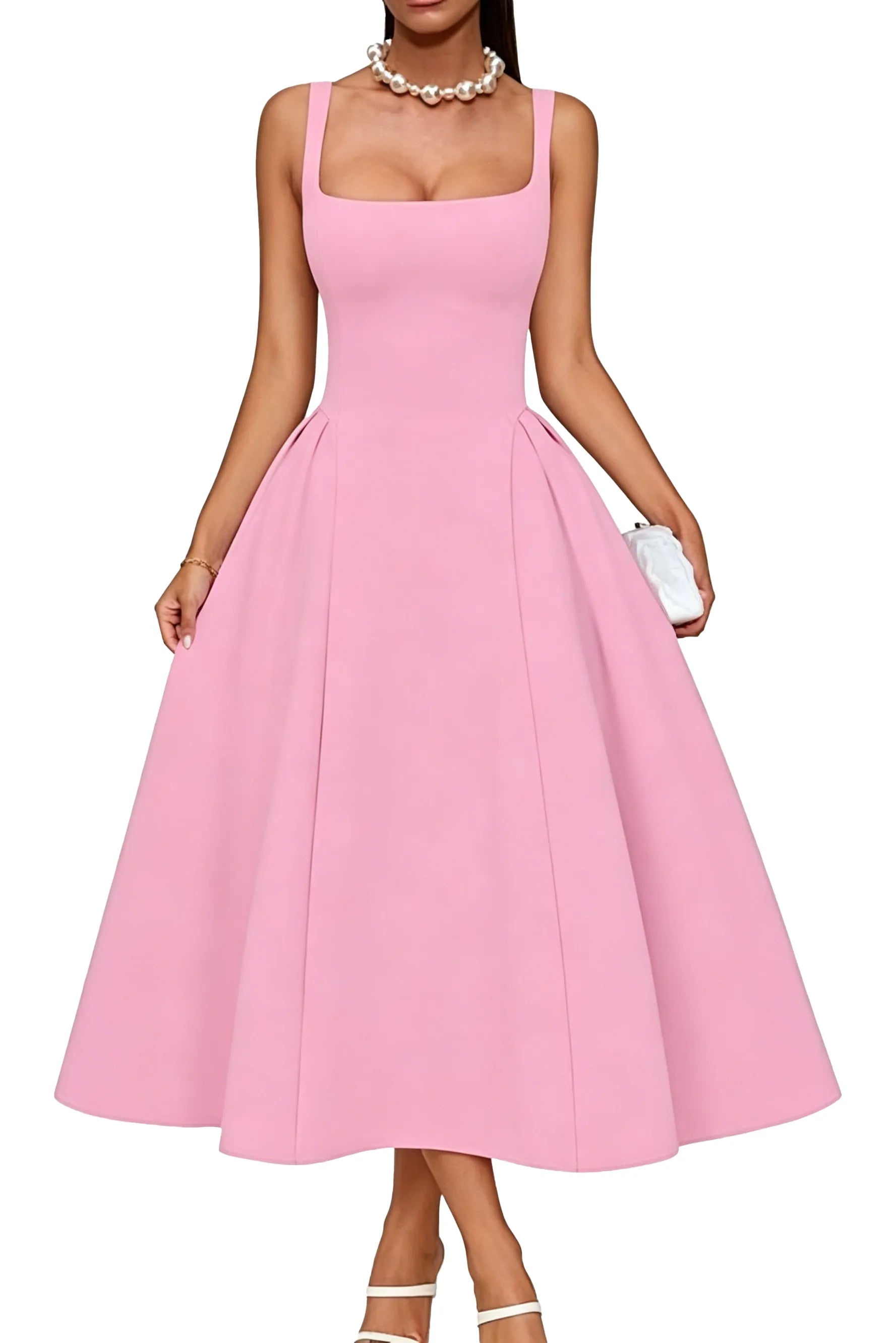 Elegant Square Neck A-Line Midi Dress
