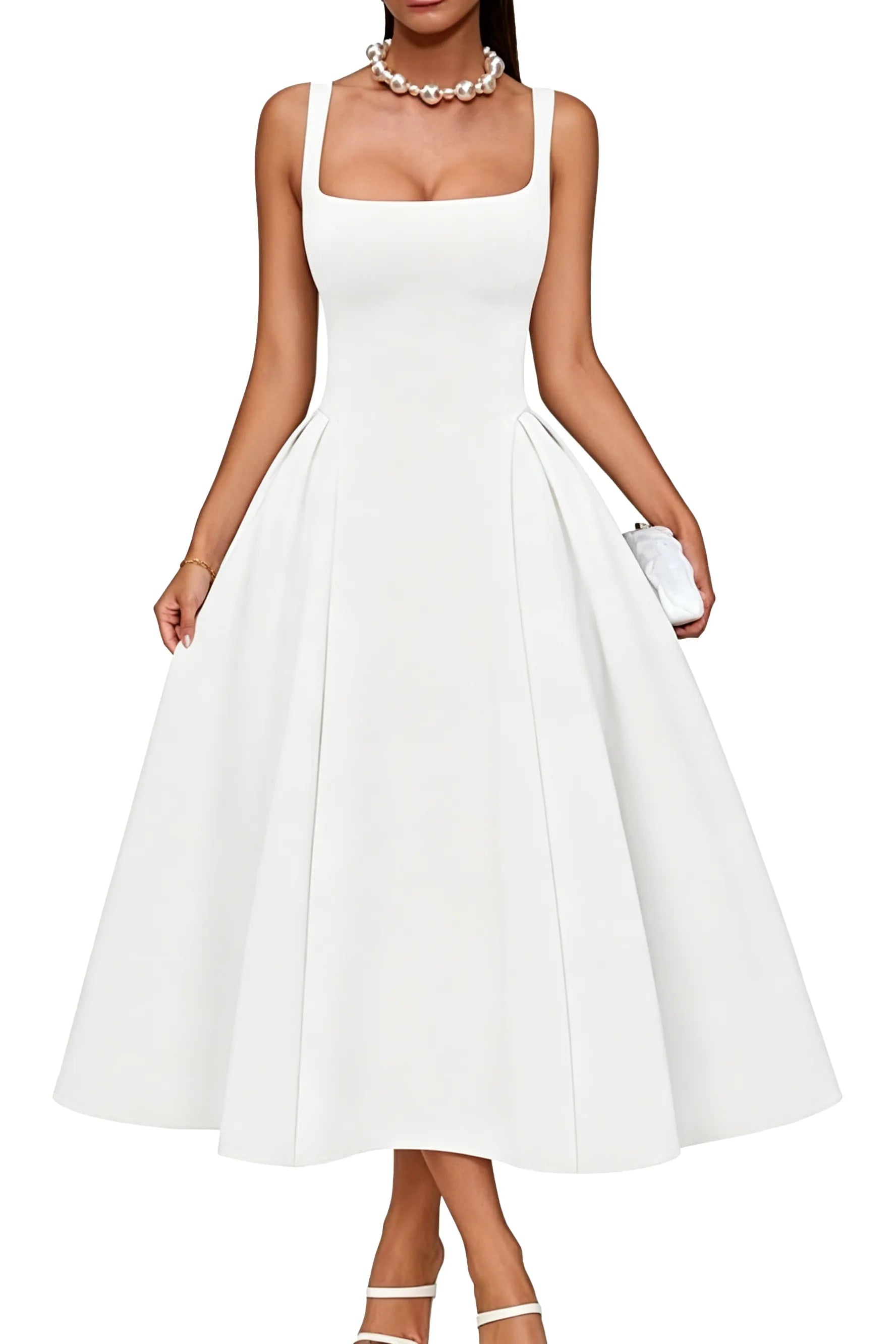 Elegant Square Neck A-Line Midi Dress
