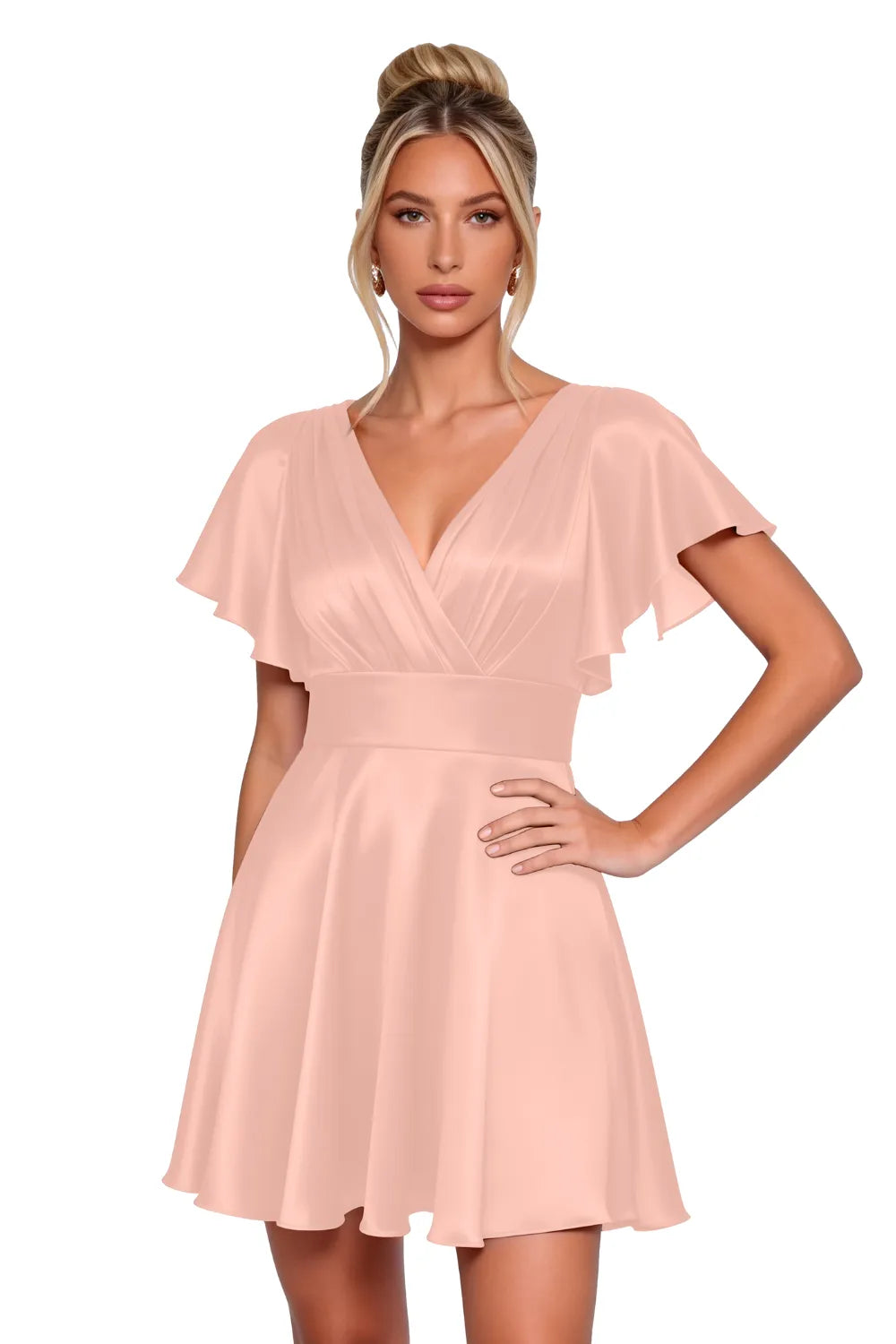 Flowy Flutter Sleeve Mini Dress Semi Formal Style