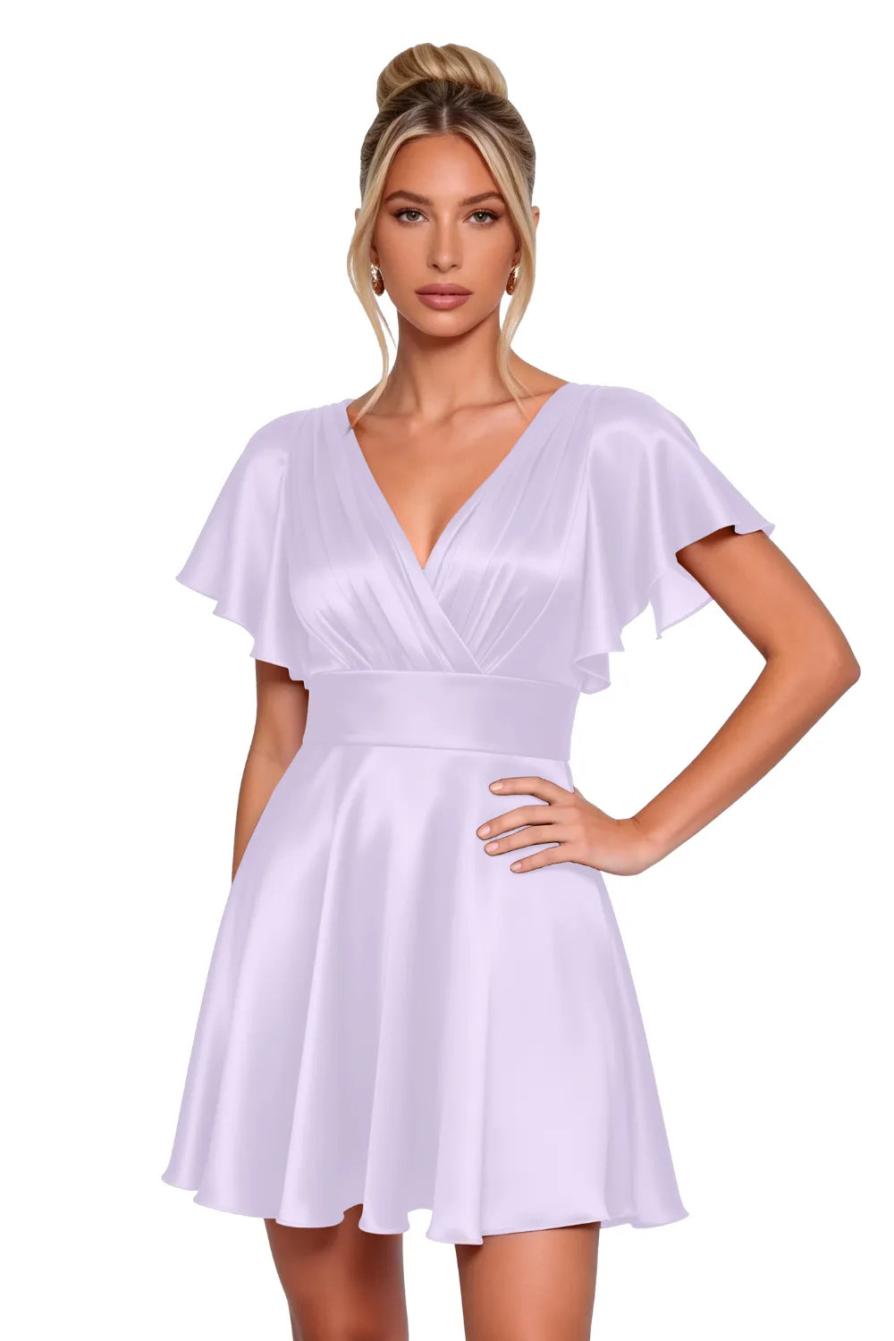 Flowy Flutter Sleeve Mini Dress Semi Formal Style