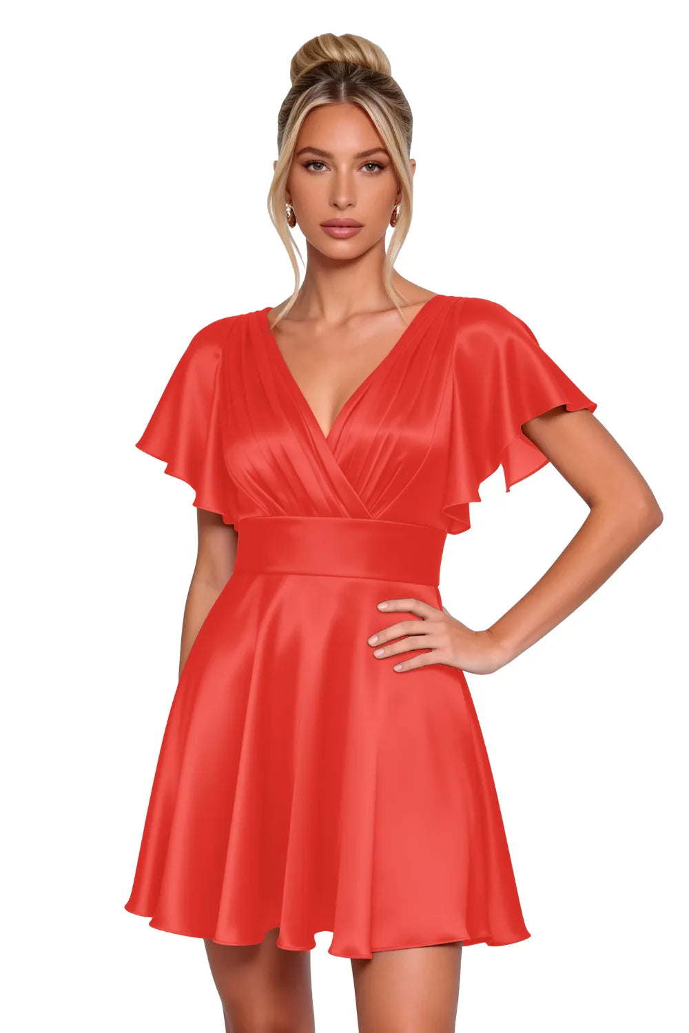 Flowy Flutter Sleeve Mini Dress Semi Formal Style