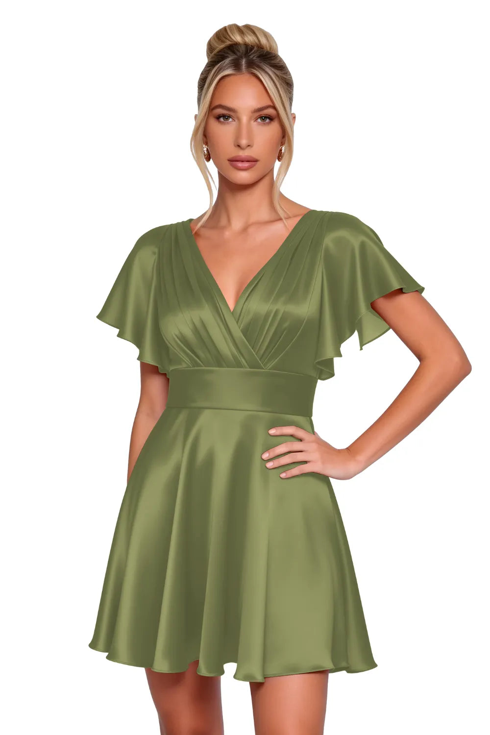 Flowy Flutter Sleeve Mini Dress Semi Formal Style