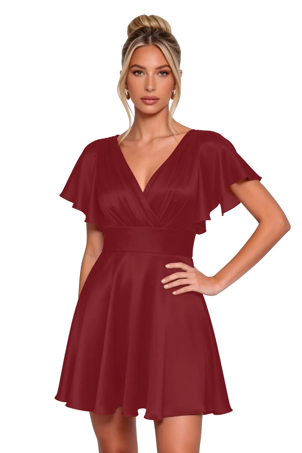 Flowy Flutter Sleeve Mini Dress Semi Formal Style