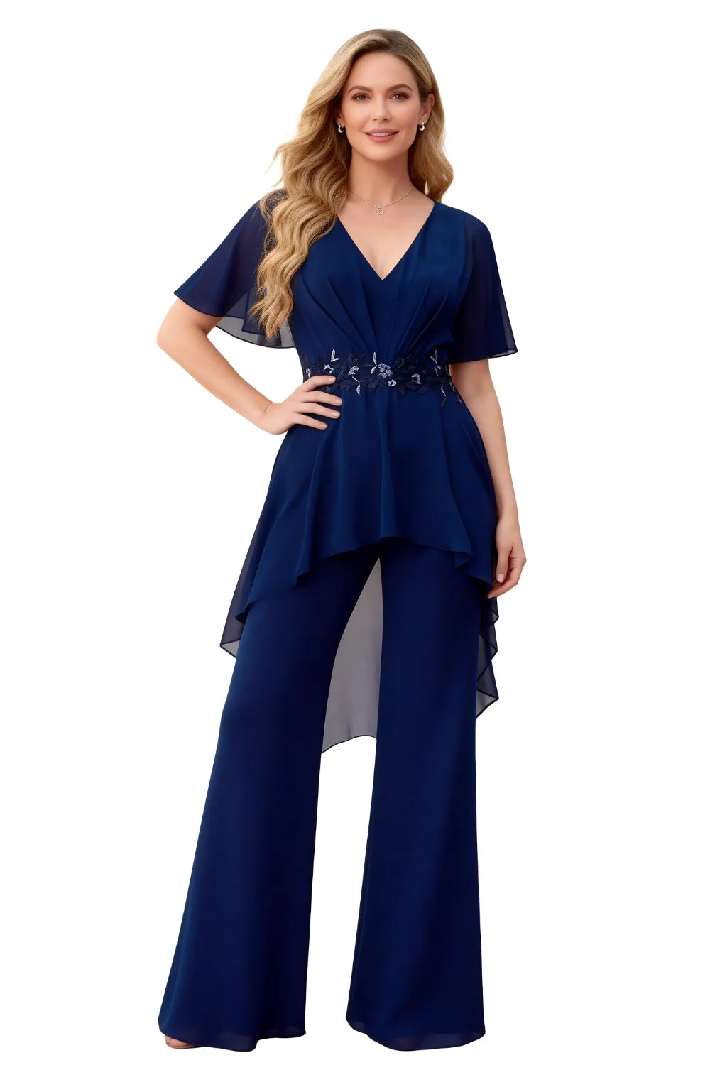 Formal Wide Leg Jumpsuit with Flowing Chiffon Top