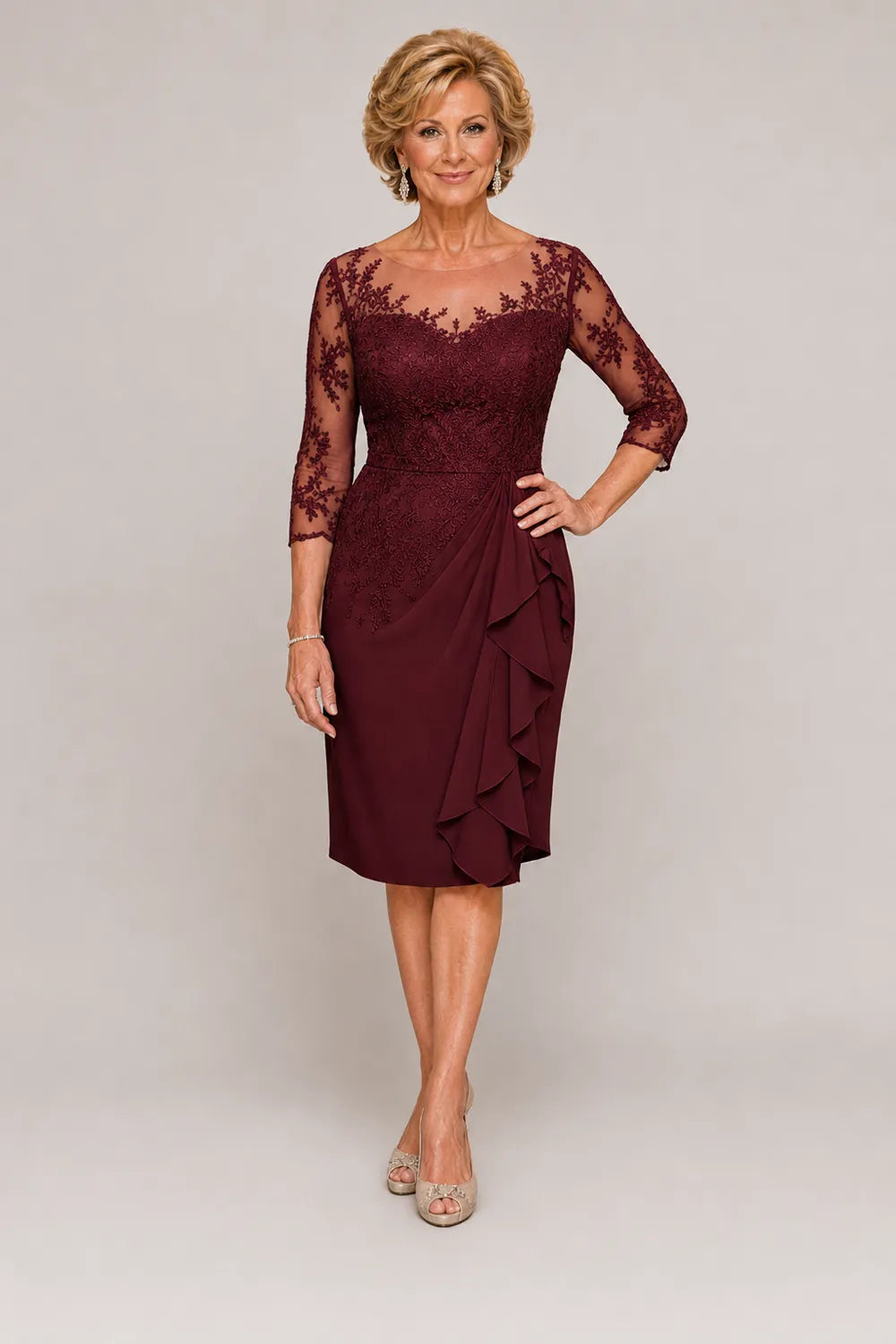 Timeless Sheath Dress with Sheer Lace Sleeves