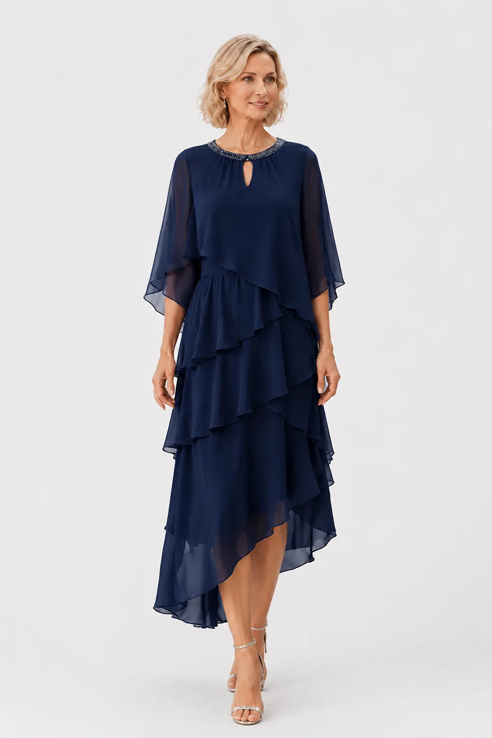 Flowing Ruffle Cape Formal Dress