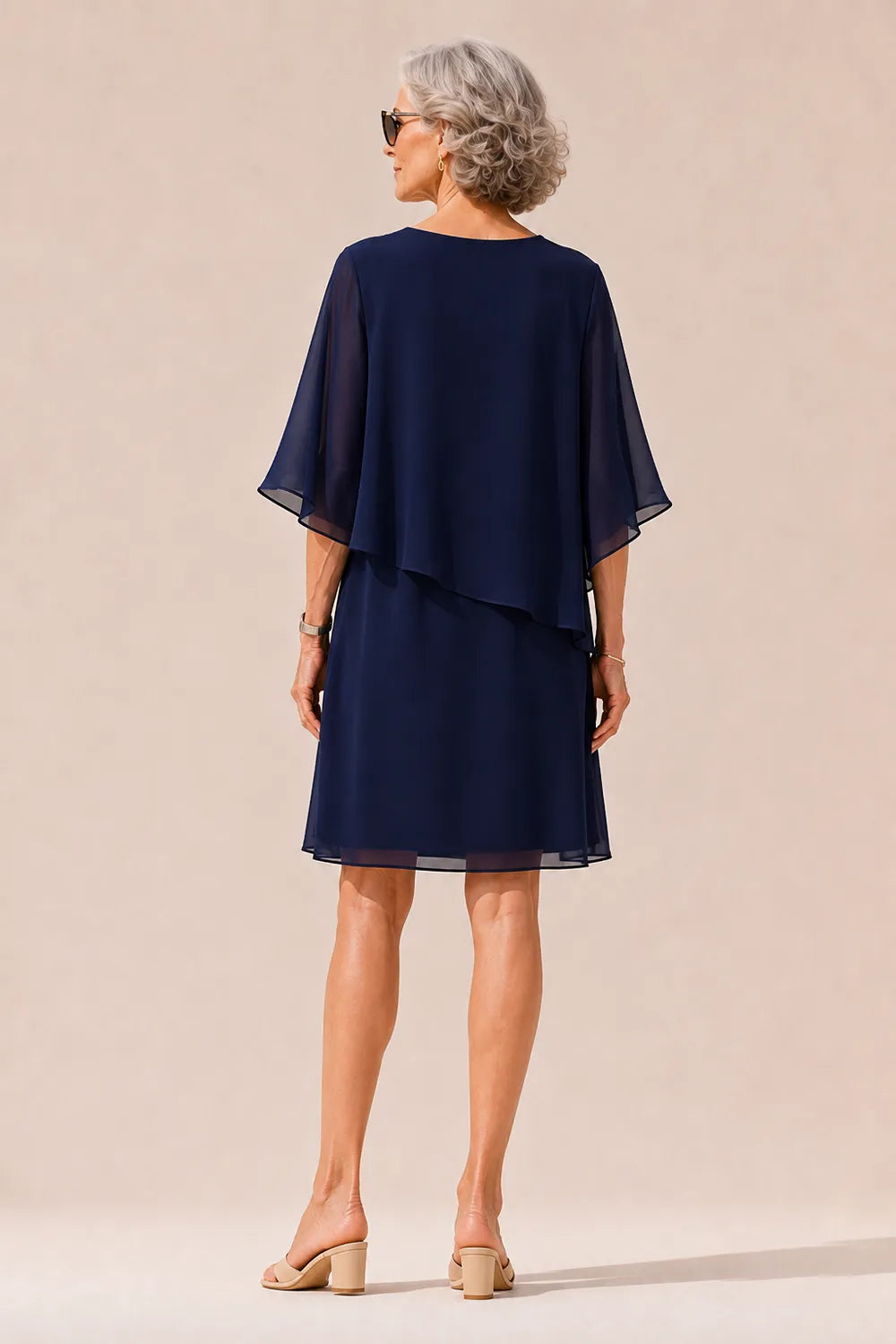 Aurelia Keyhole Chiffon Cape Dress