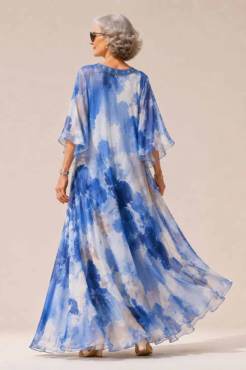 Elegant Floral Chiffon Maxi Dress