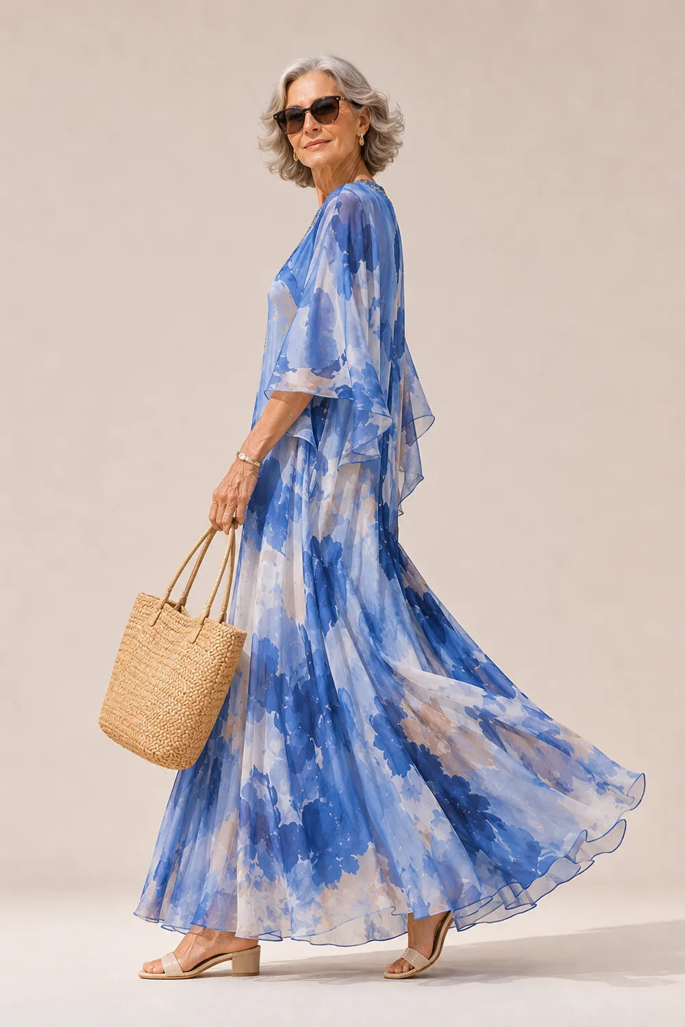 Elegant Floral Chiffon Maxi Dress