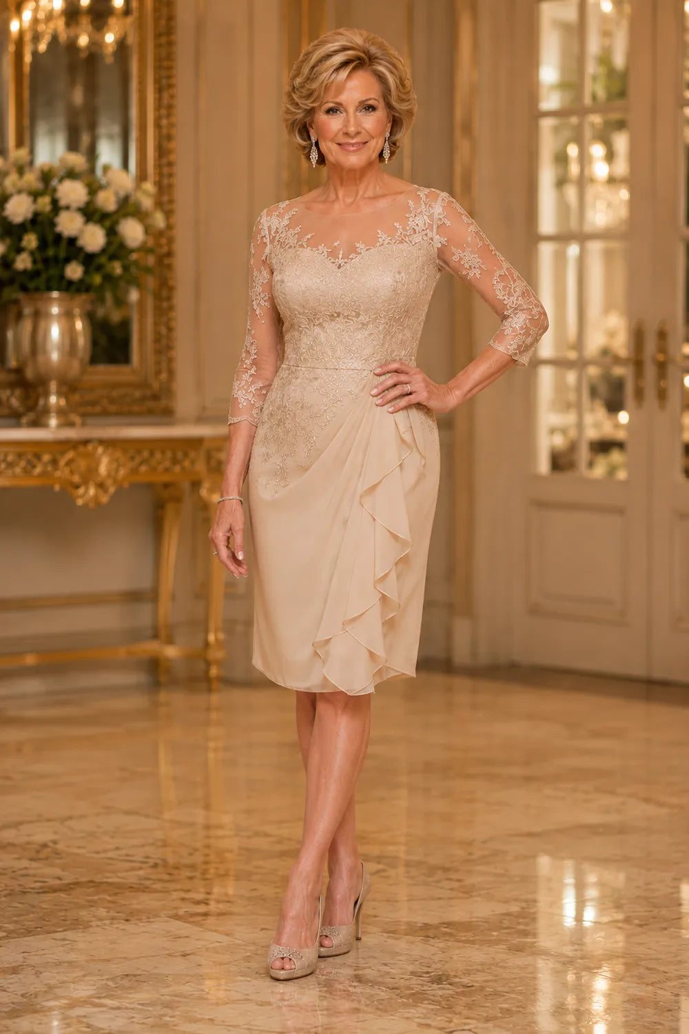 Timeless Sheath Dress with Sheer Lace Sleeves