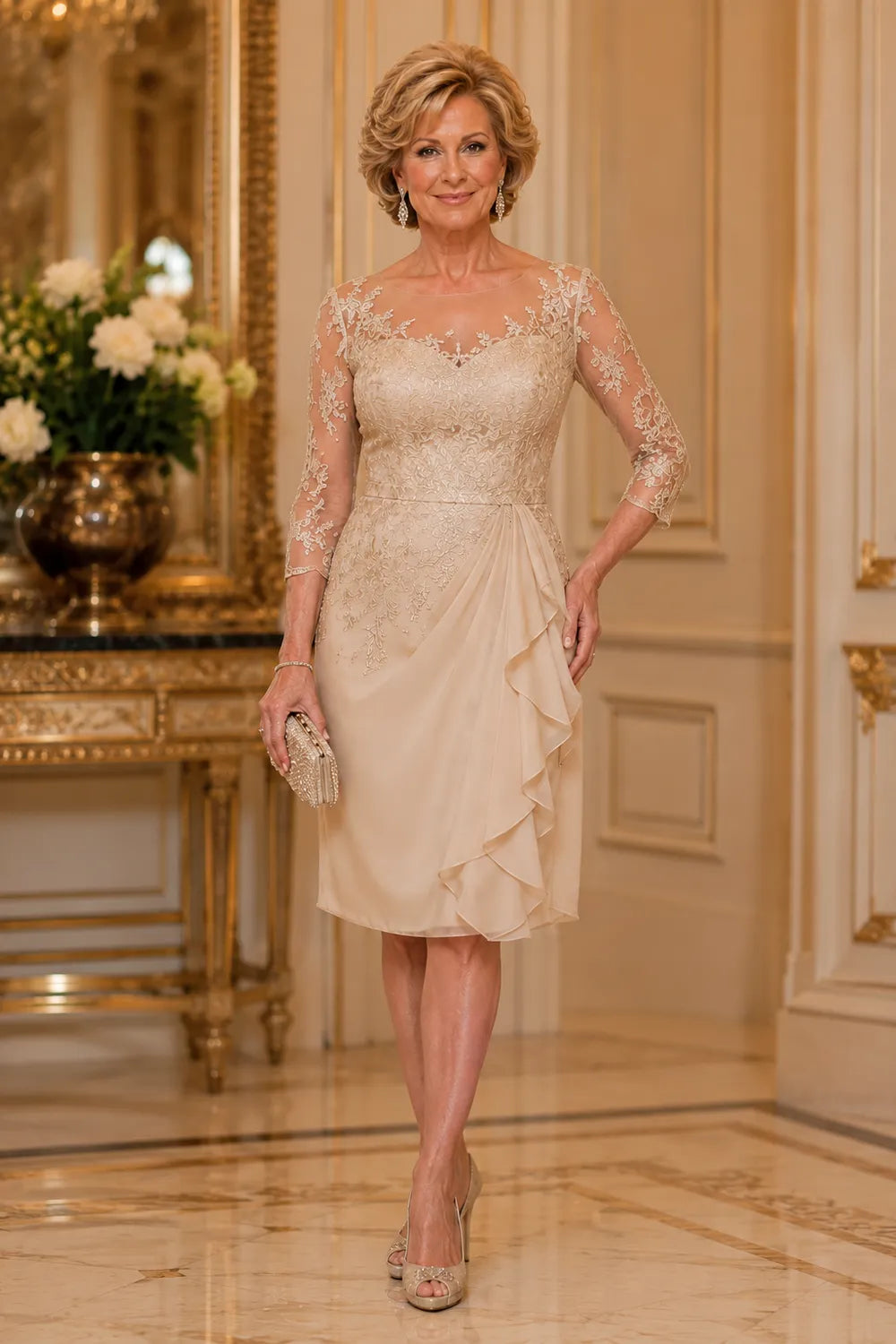 Timeless Sheath Dress with Sheer Lace Sleeves