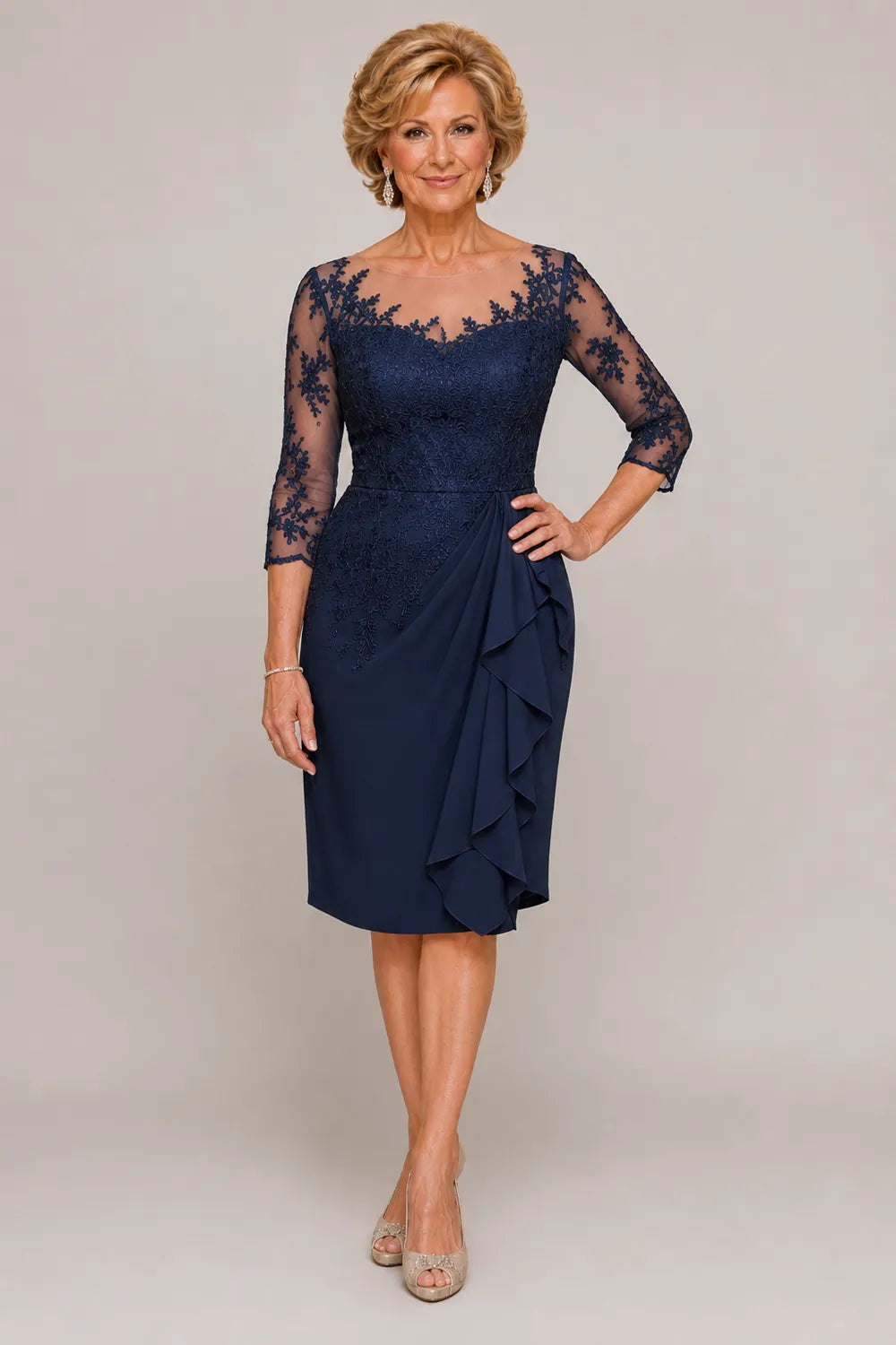 Timeless Sheath Dress with Sheer Lace Sleeves