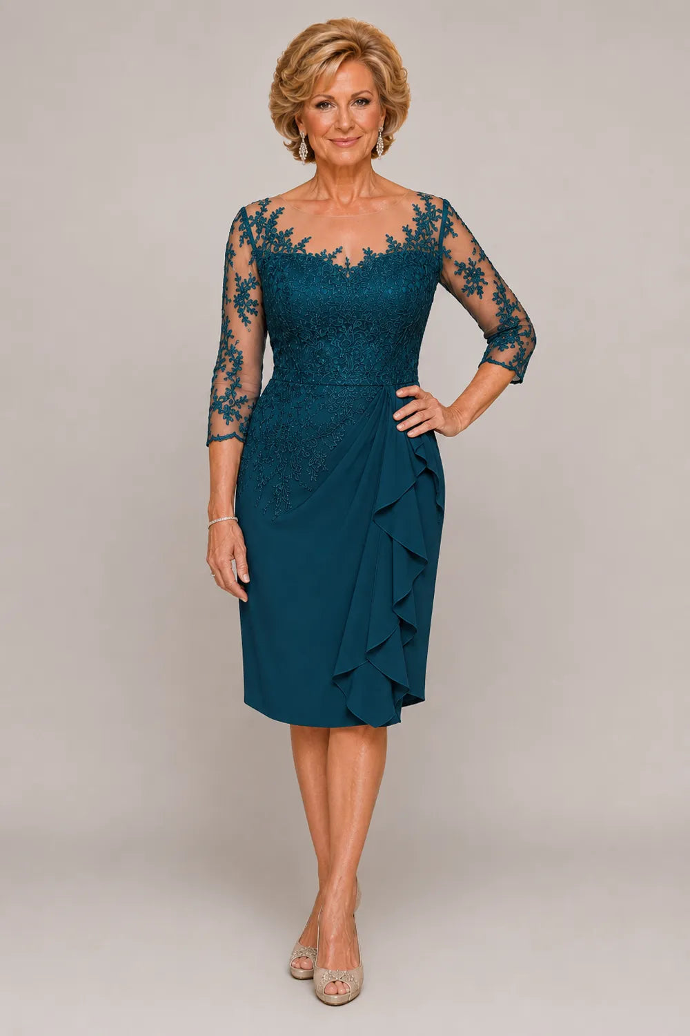 Timeless Sheath Dress with Sheer Lace Sleeves