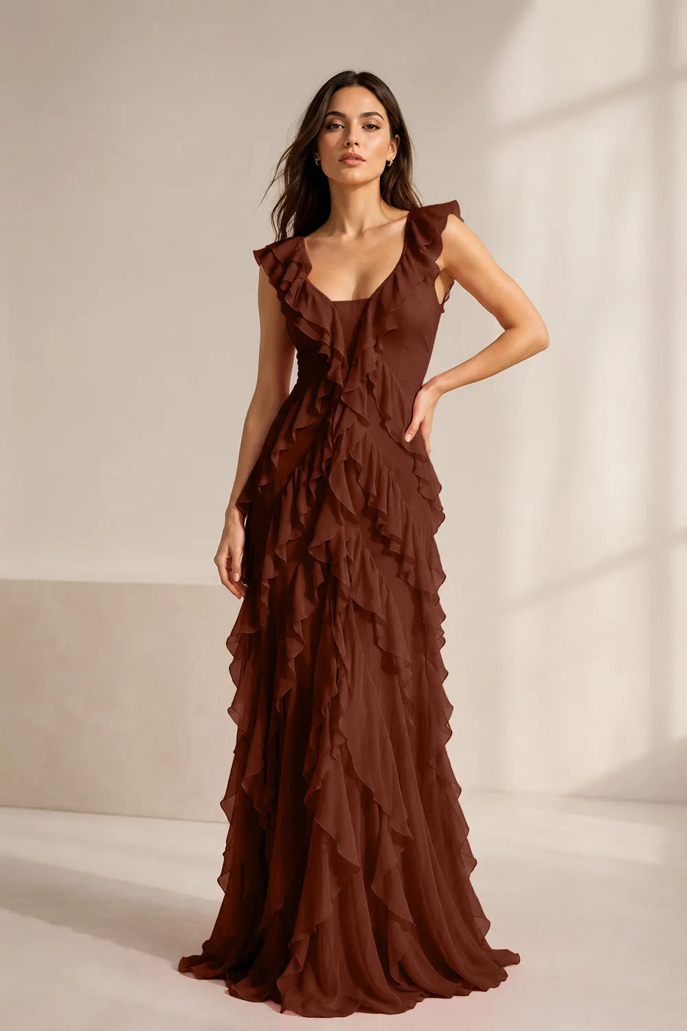Ruffled Chiffon Maxi Formal Dress