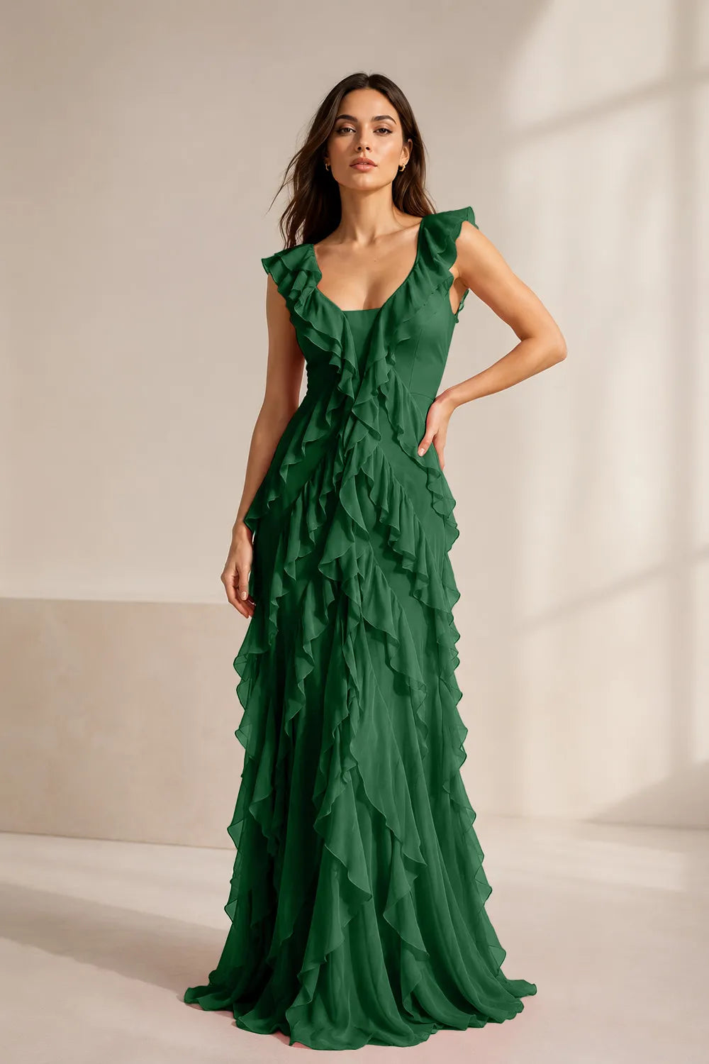 Ruffled Chiffon Maxi Formal Dress