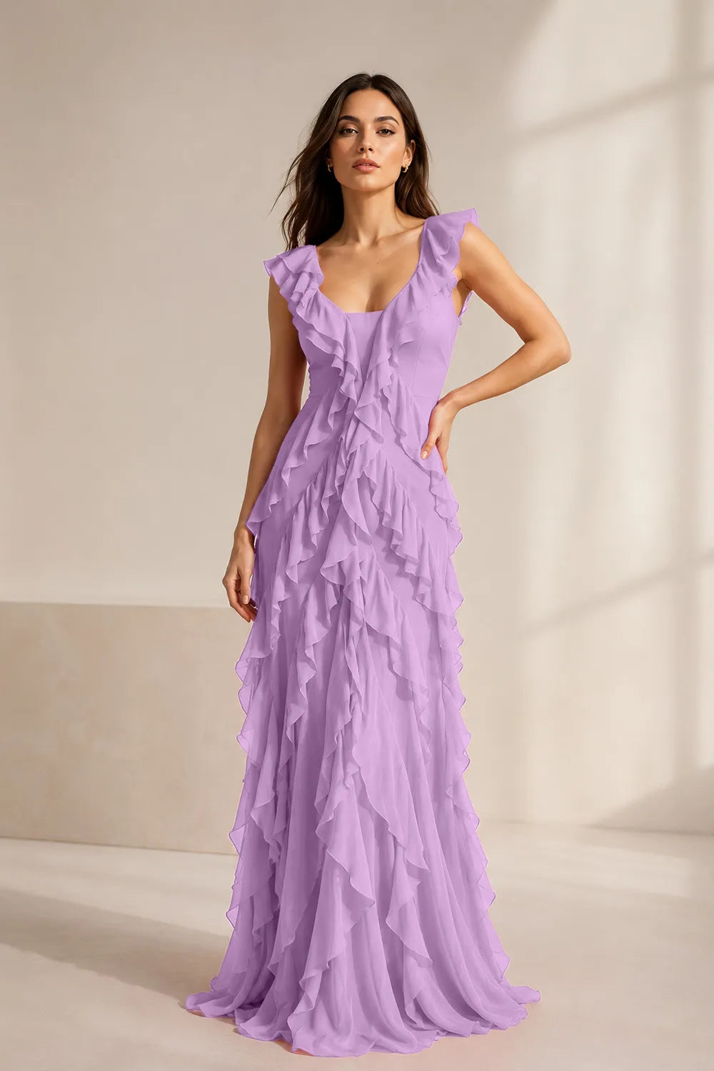 Ruffled Chiffon Maxi Formal Dress