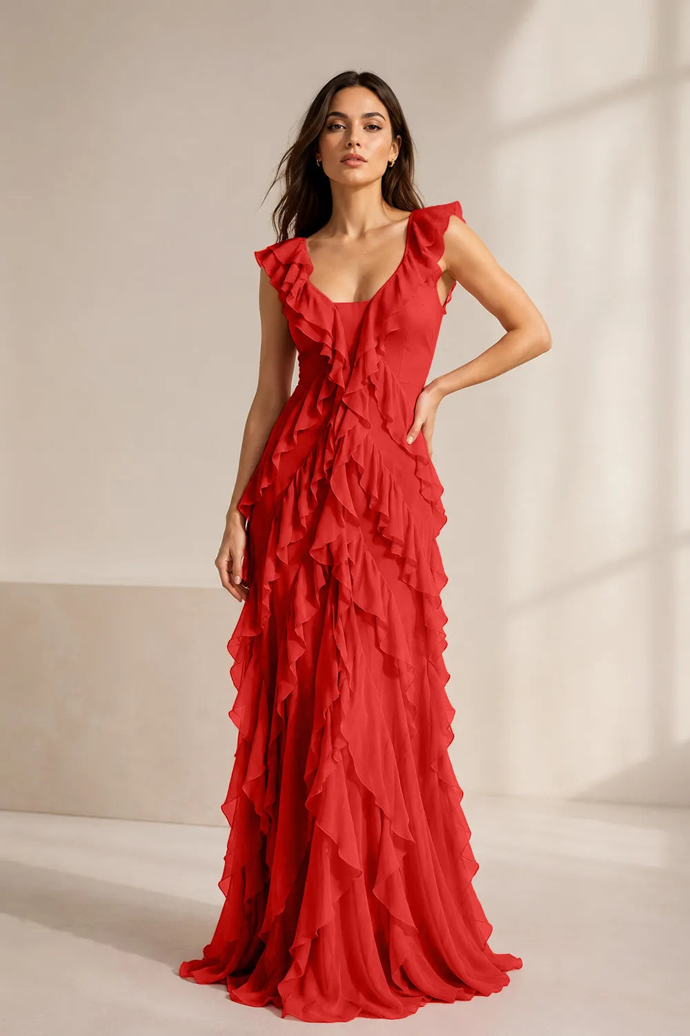 Ruffled Chiffon Maxi Formal Dress