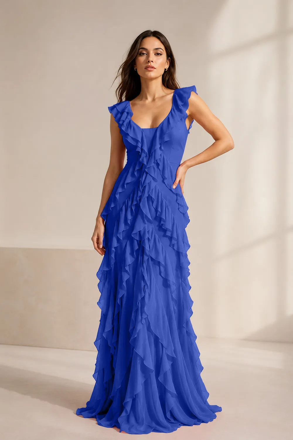 Ruffled Chiffon Maxi Formal Dress