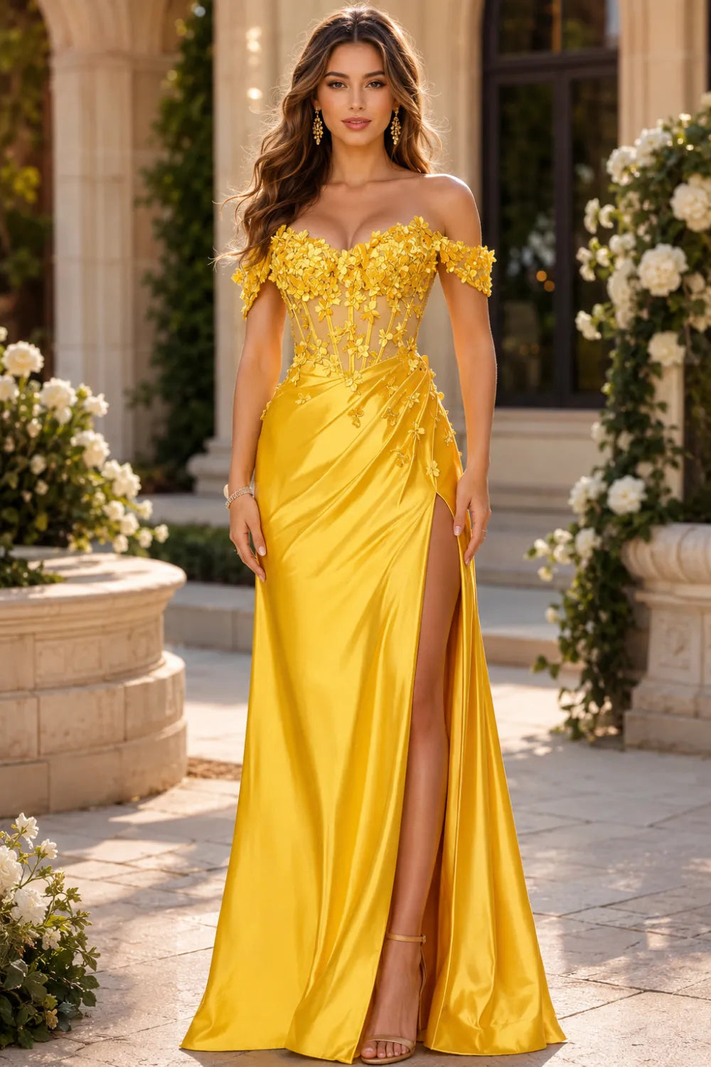 Floral Lace Off-Shoulder Mermaid Evening Gown