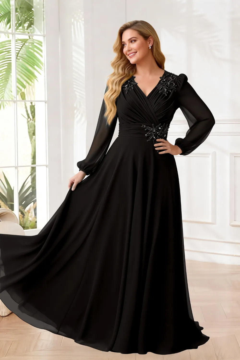Sophisticated V-Neck Chiffon A-Line Formal Gown
