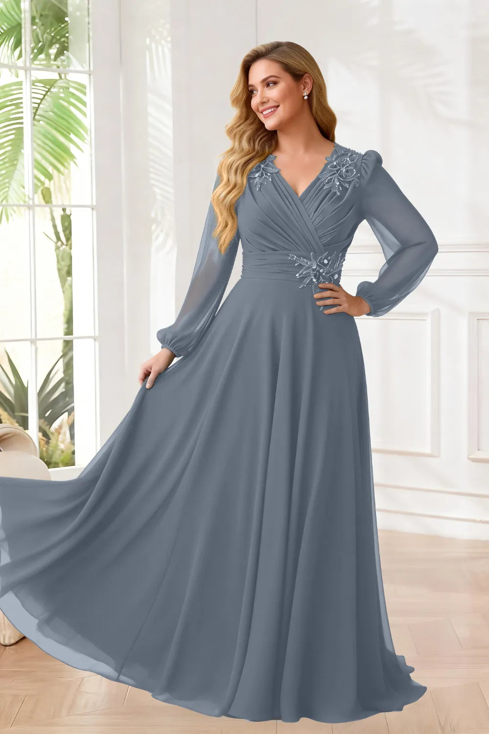 Sophisticated V-Neck Chiffon A-Line Formal Gown
