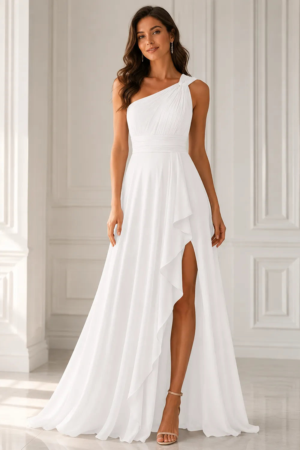 One Shoulder Chiffon Formal Dress with Slit