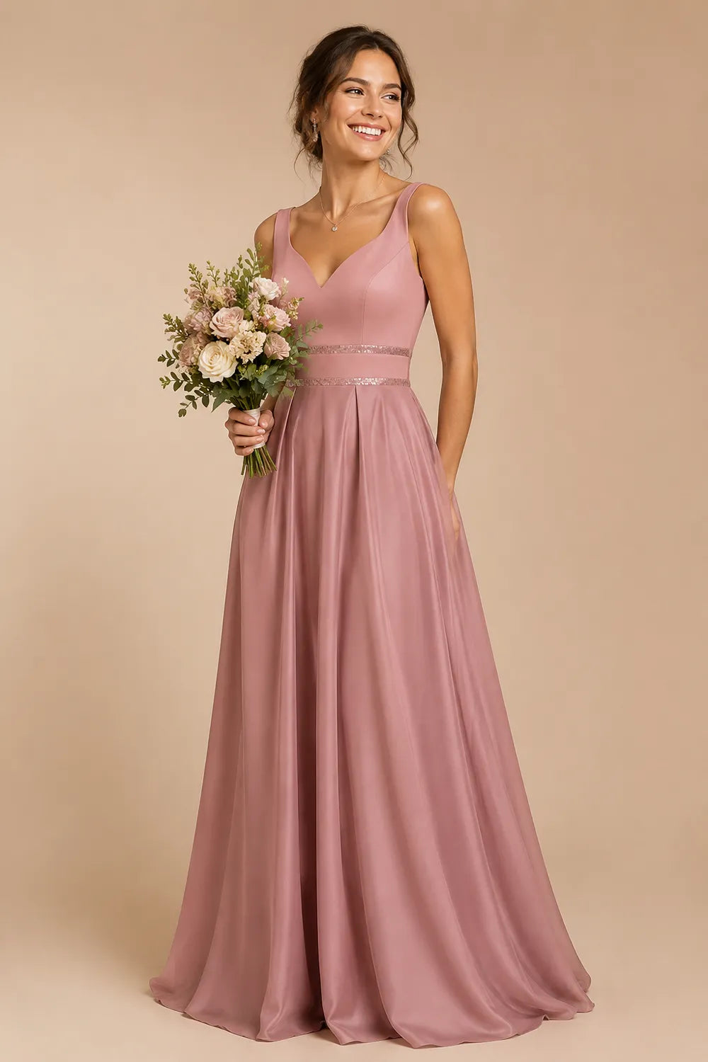 Elegant V Neck A-Line Formal Gown
