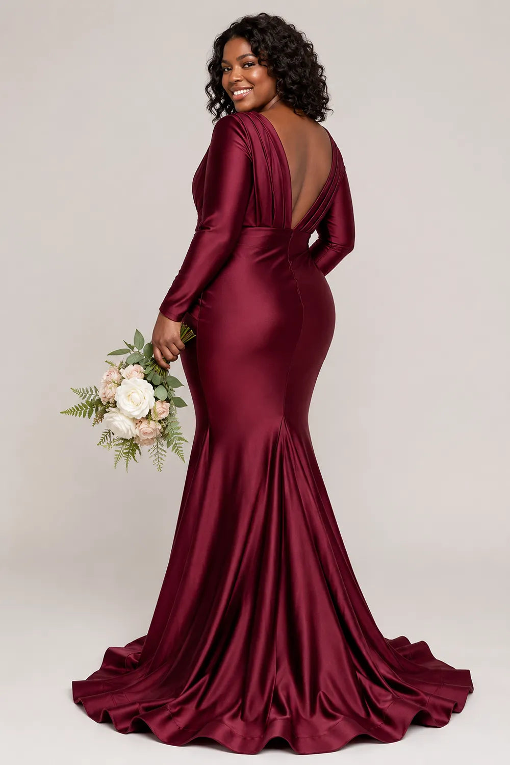 Plus Size V Neck Ruched Bridesmaid Dress