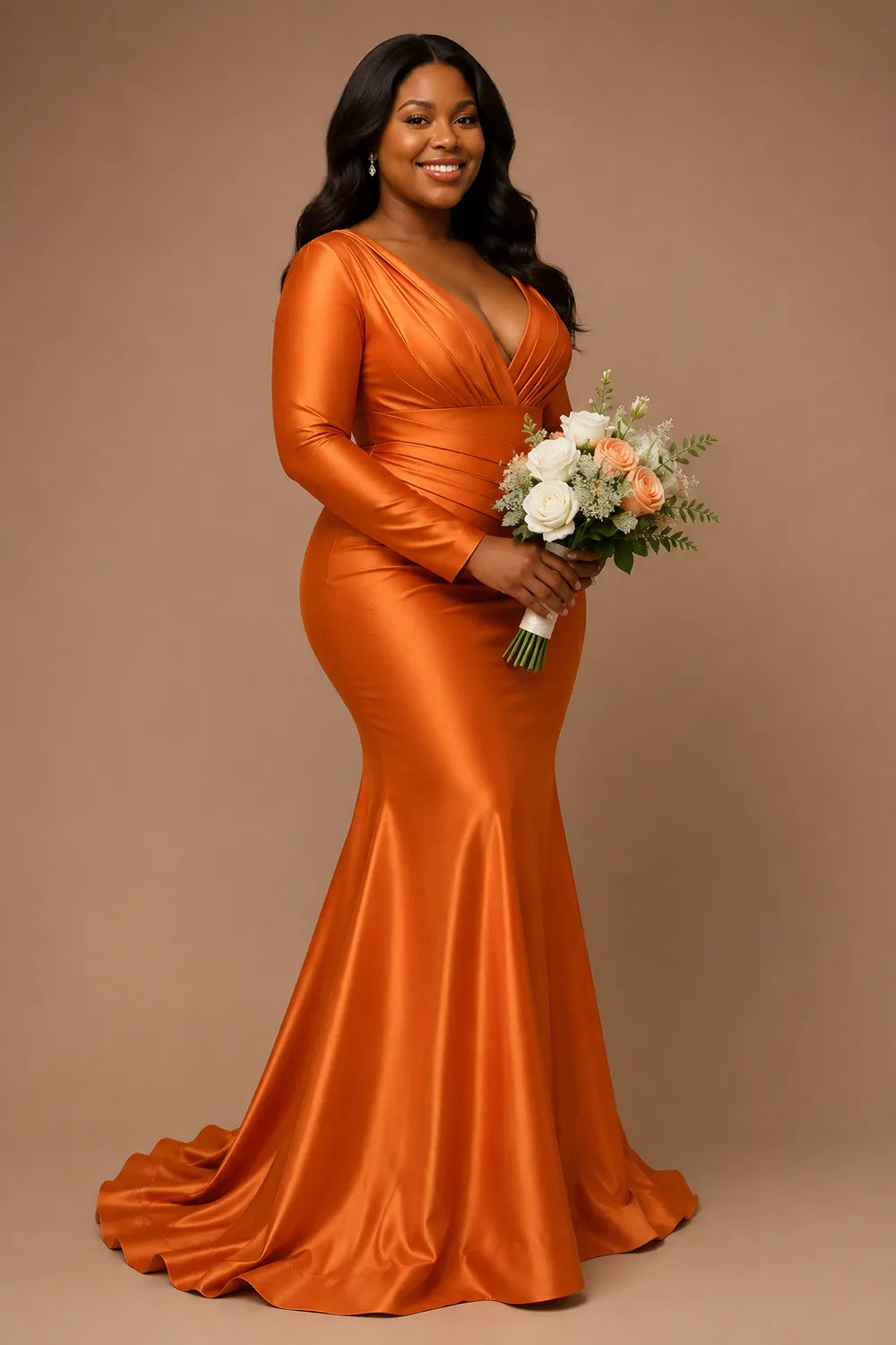 Plus Size V Neck Ruched Bridesmaid Dress