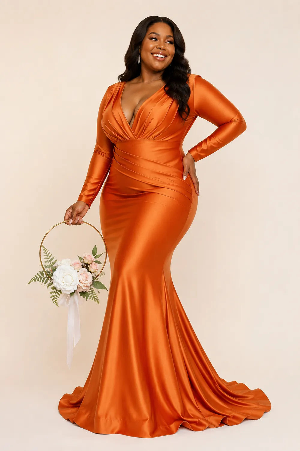 Plus Size V Neck Ruched Bridesmaid Dress