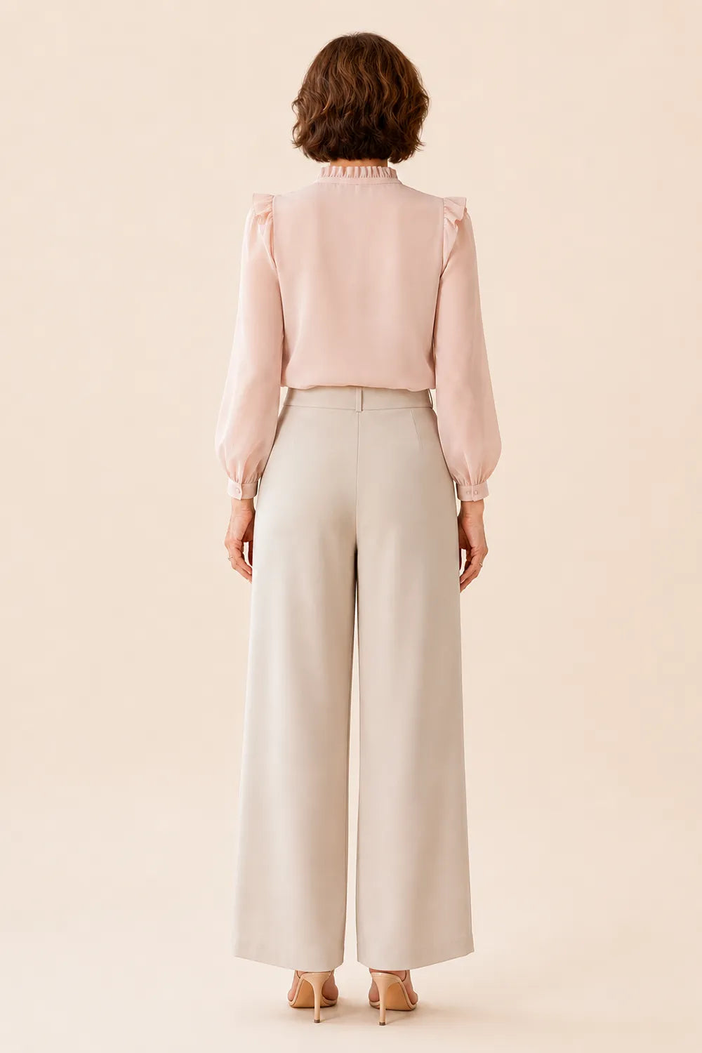 Elegant Ruffle Chiffon Blouse and Wide Leg Pant Set
