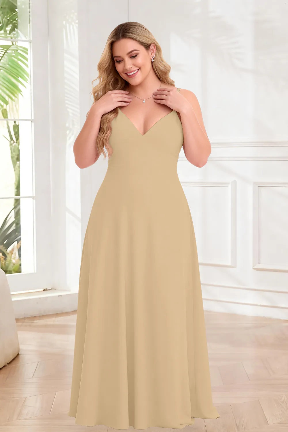 Elegant V-Neck Chiffon A-Line Bridesmaid Maxi Dress