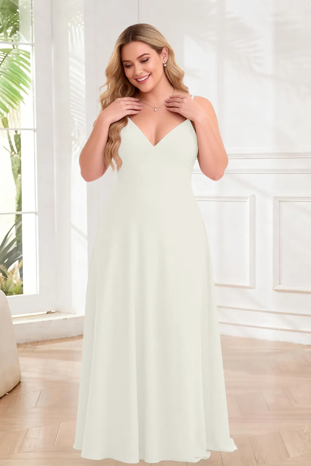Elegant V-Neck Chiffon A-Line Bridesmaid Maxi Dress