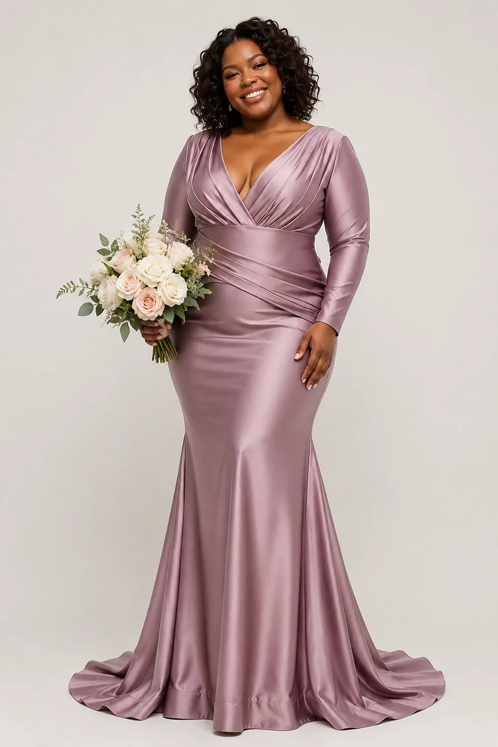 Plus Size V Neck Ruched Bridesmaid Dress