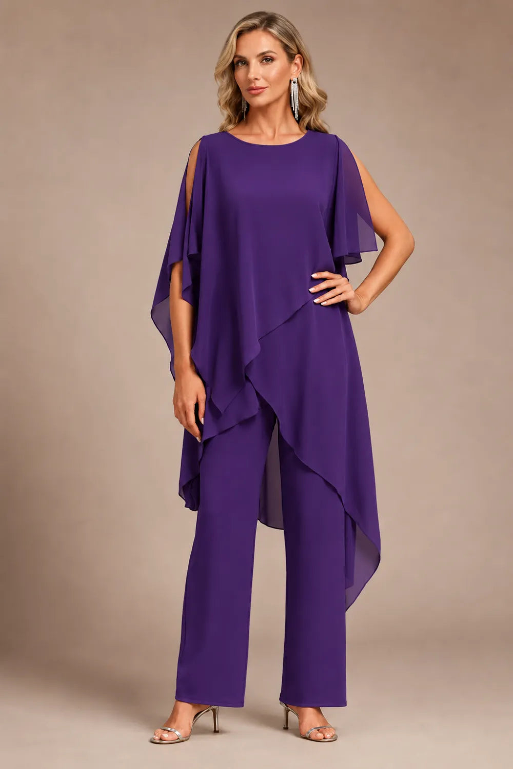 Valora Flowing Chiffon Formal Pant Set