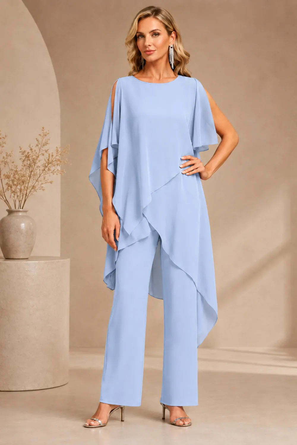 Valora Flowing Chiffon Formal Pant Set