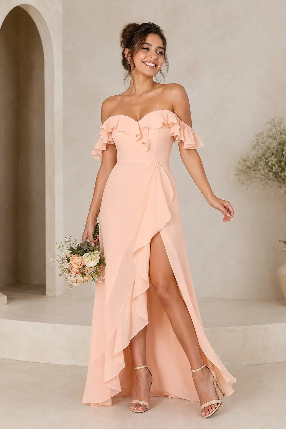 Isabella Romantic Off Shoulder Bridesmaid Dress