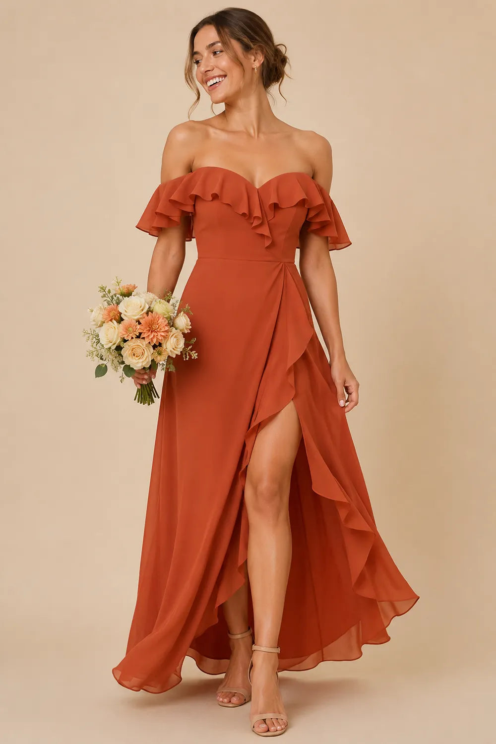 Isabella Romantic Off Shoulder Bridesmaid Dress