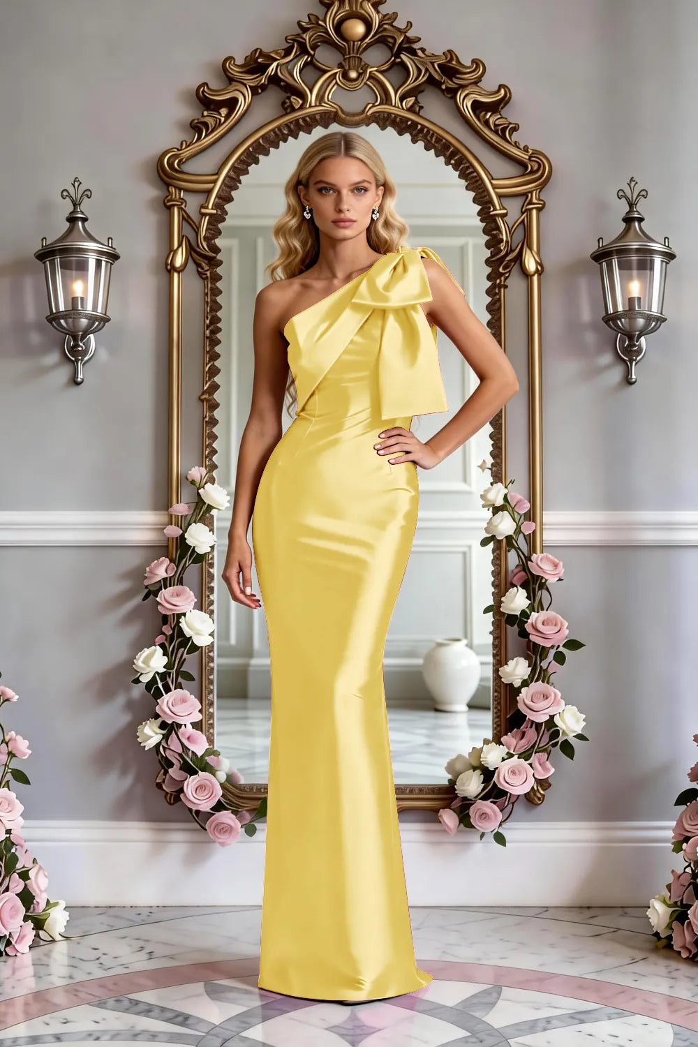 Modern One-Shoulder Bow Slim Evening Gown