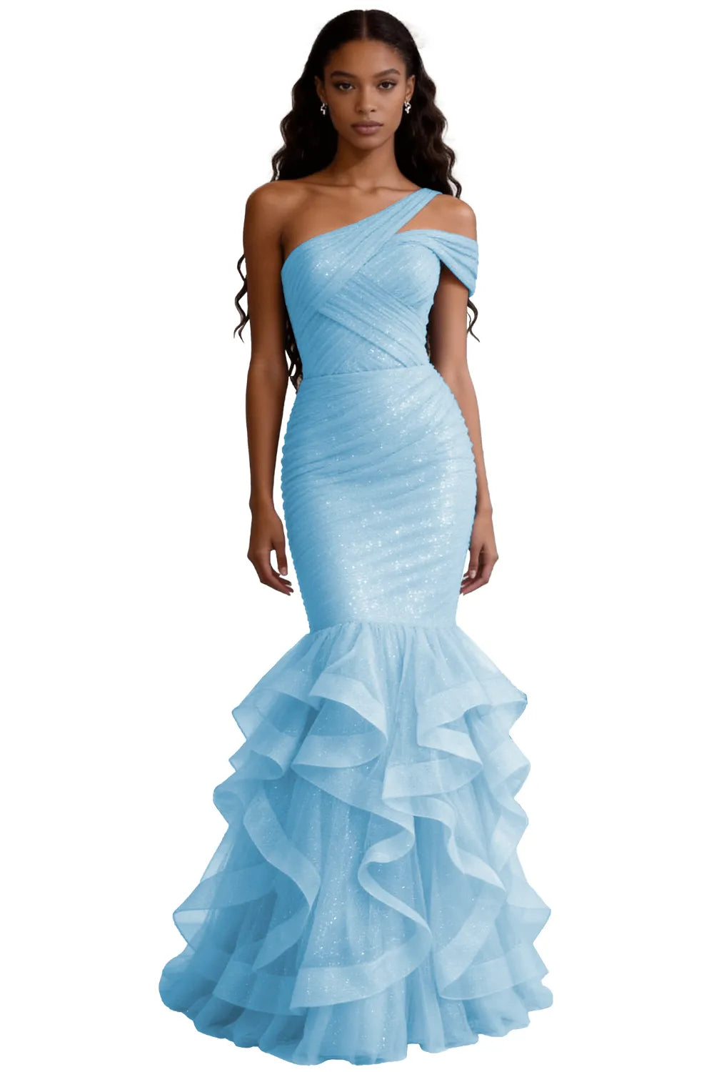One Shoulder Sequin Mermaid Evening Gown Prom Dress