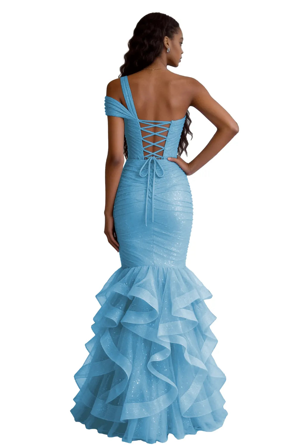 One Shoulder Sequin Mermaid Evening Gown Prom Dress