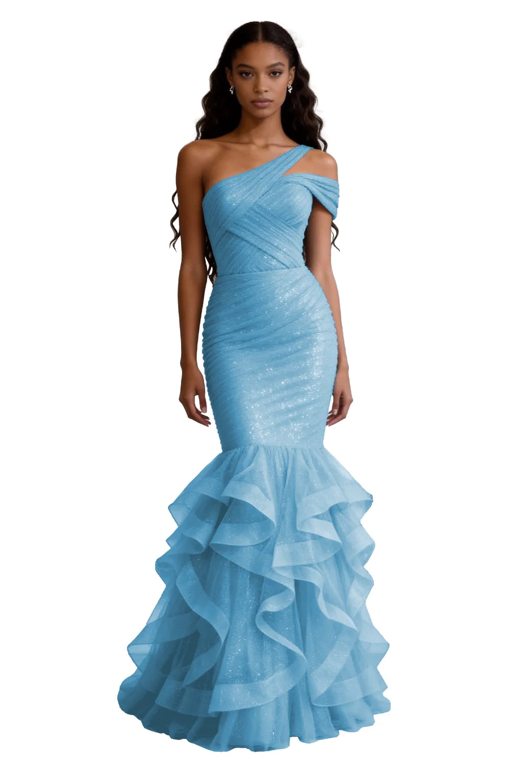 One Shoulder Sequin Mermaid Evening Gown Prom Dress