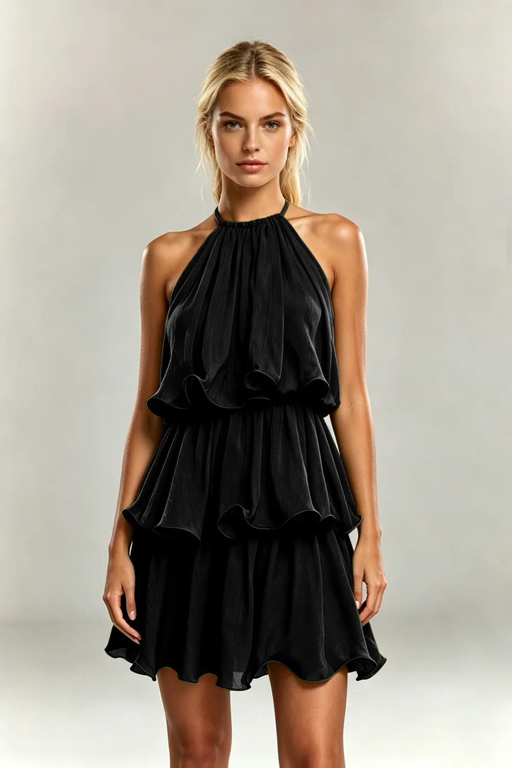 Halter Ruffle Mini Dress(SALE)