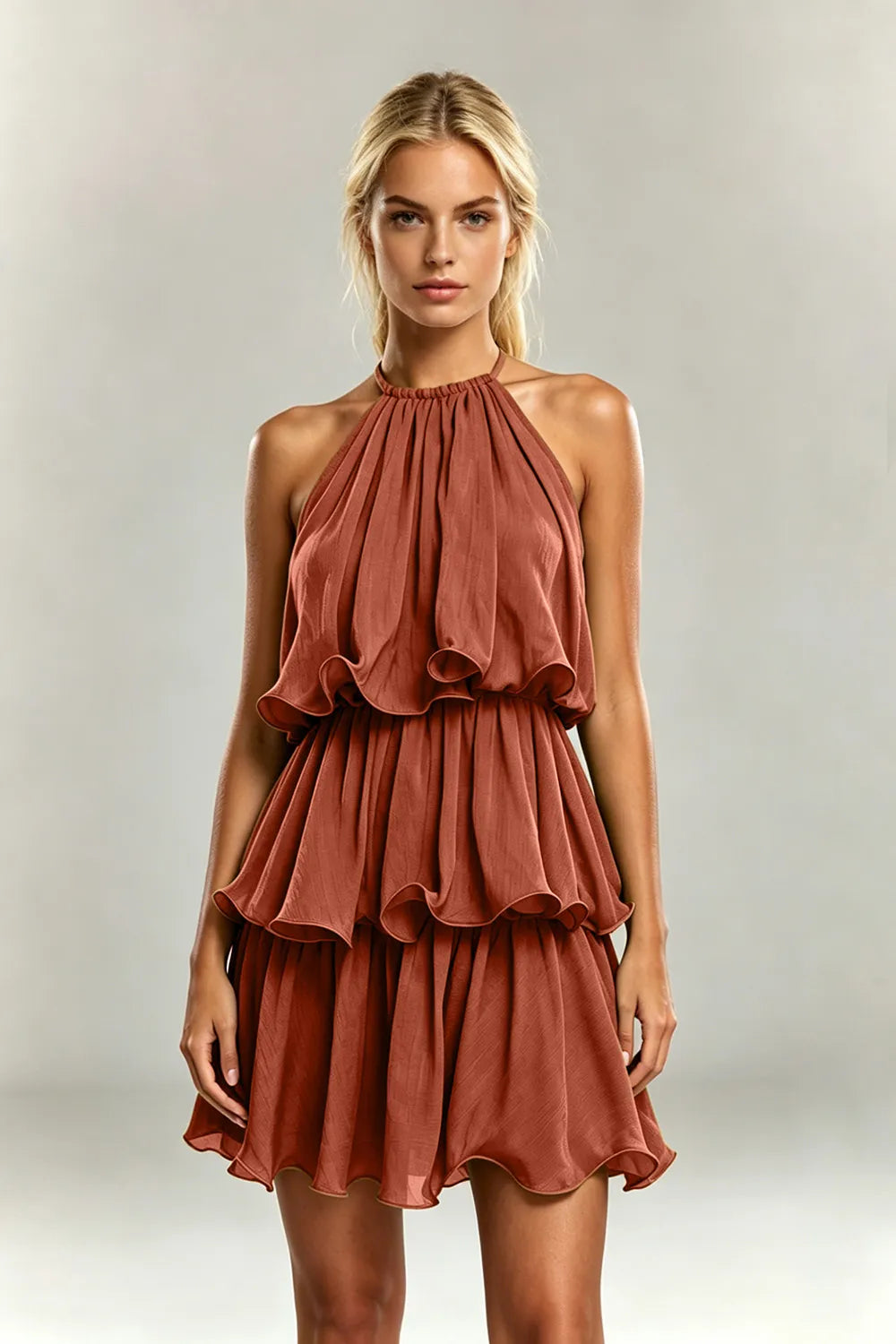 Halter Ruffle Mini Dress(SALE)