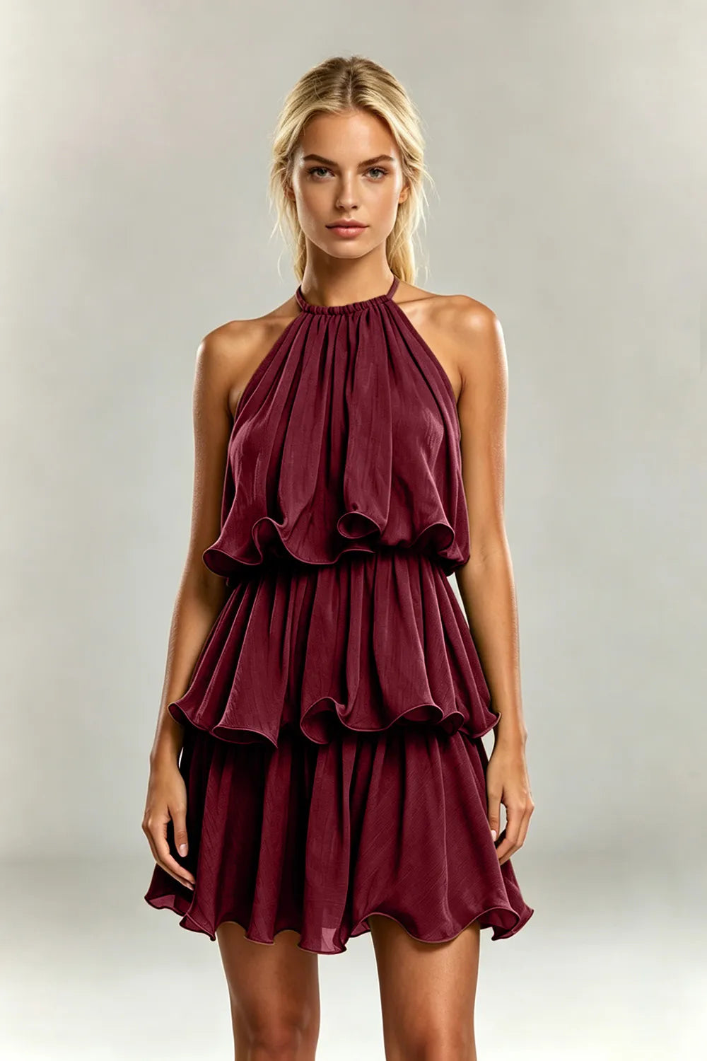 Halter Ruffle Mini Dress(SALE)