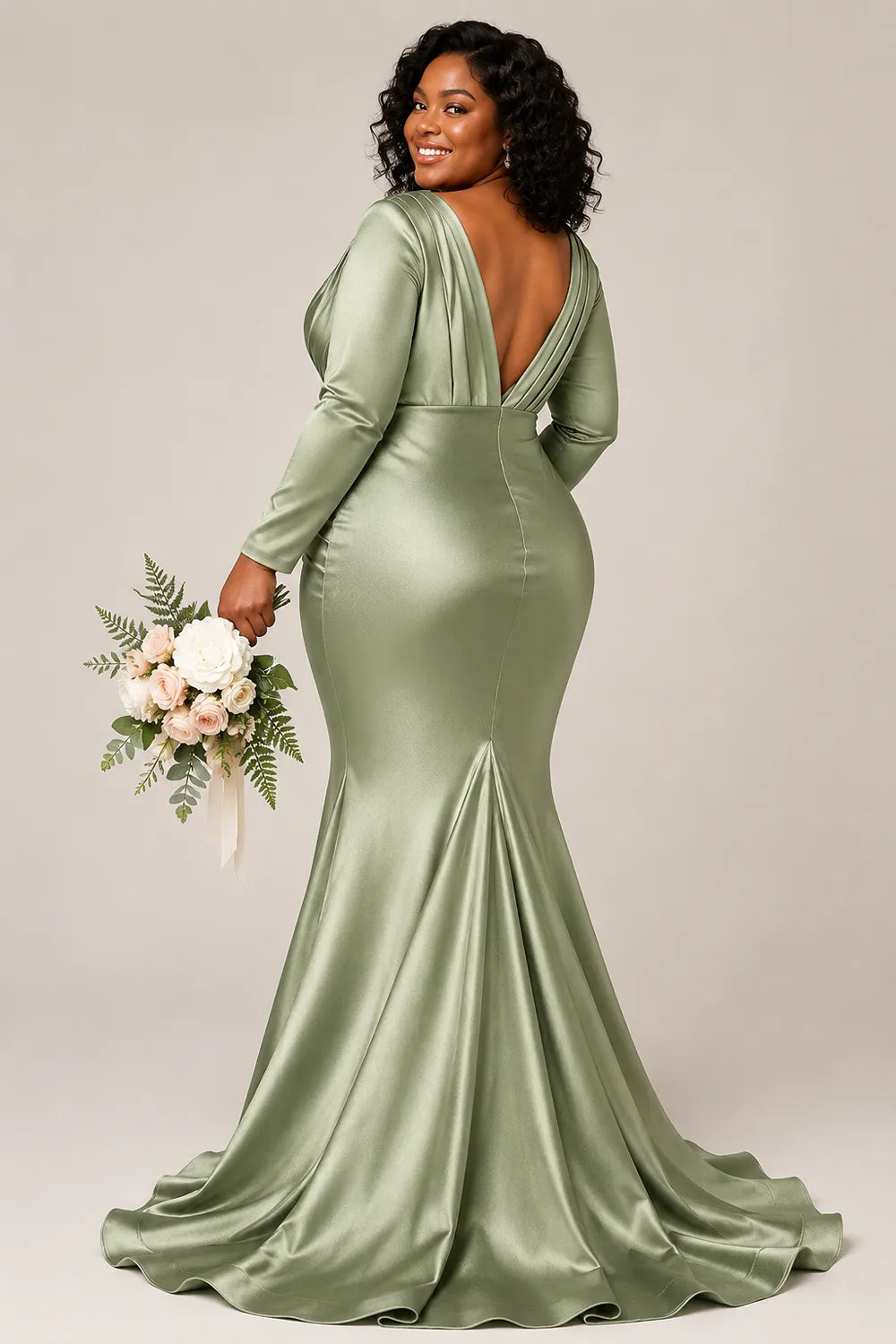 Plus Size V Neck Ruched Bridesmaid Dress